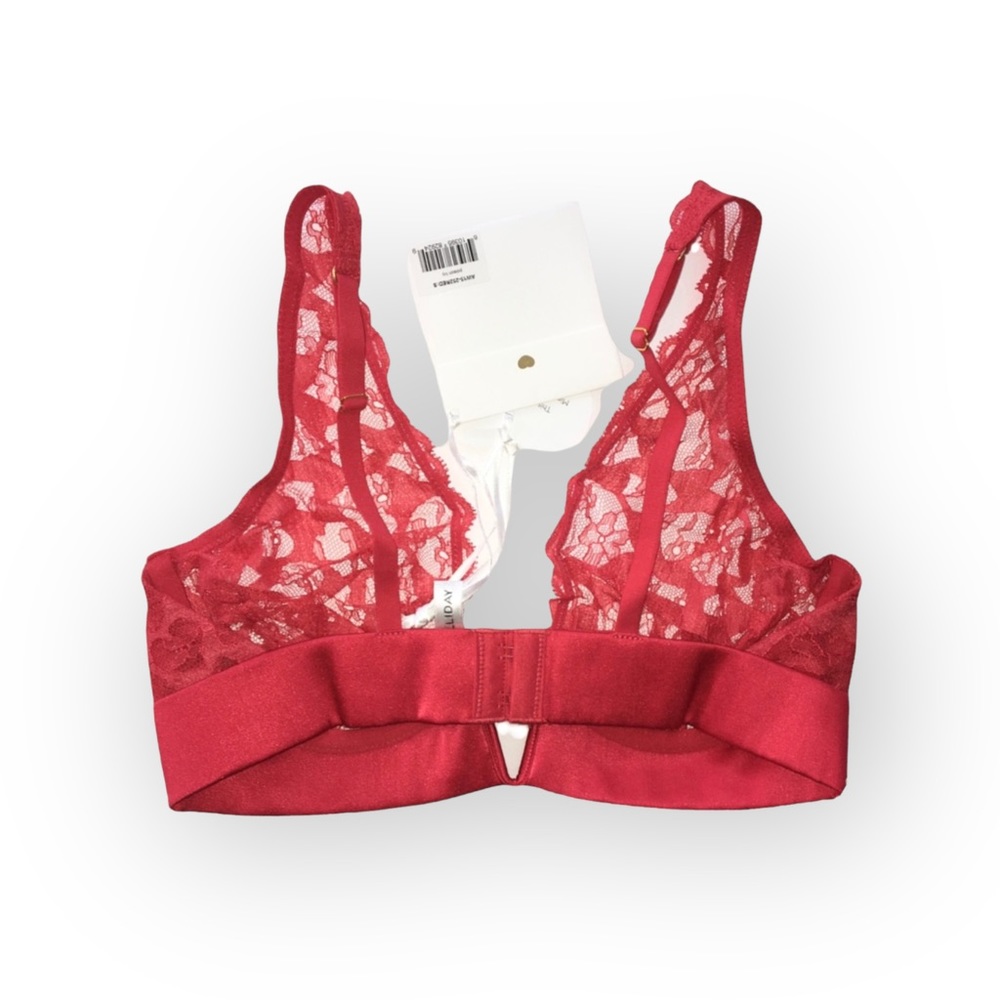 new Mimi Holliday ❤︎ Poison Ivy V Plunge ❤︎ Heart Shaped Lace Bra ❤︎ Scarlet Red - Picture 14 of 17
